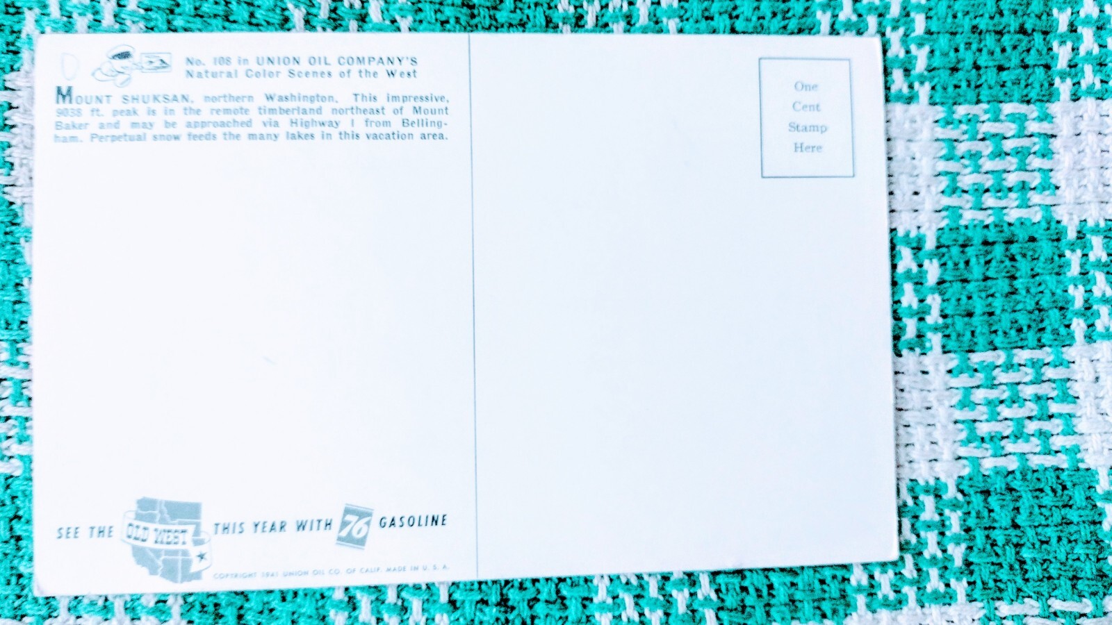 VINTAGE POST CARD MOUNT SHUKSAN NORTHERN BELLINGHAM WASHINGTON.
