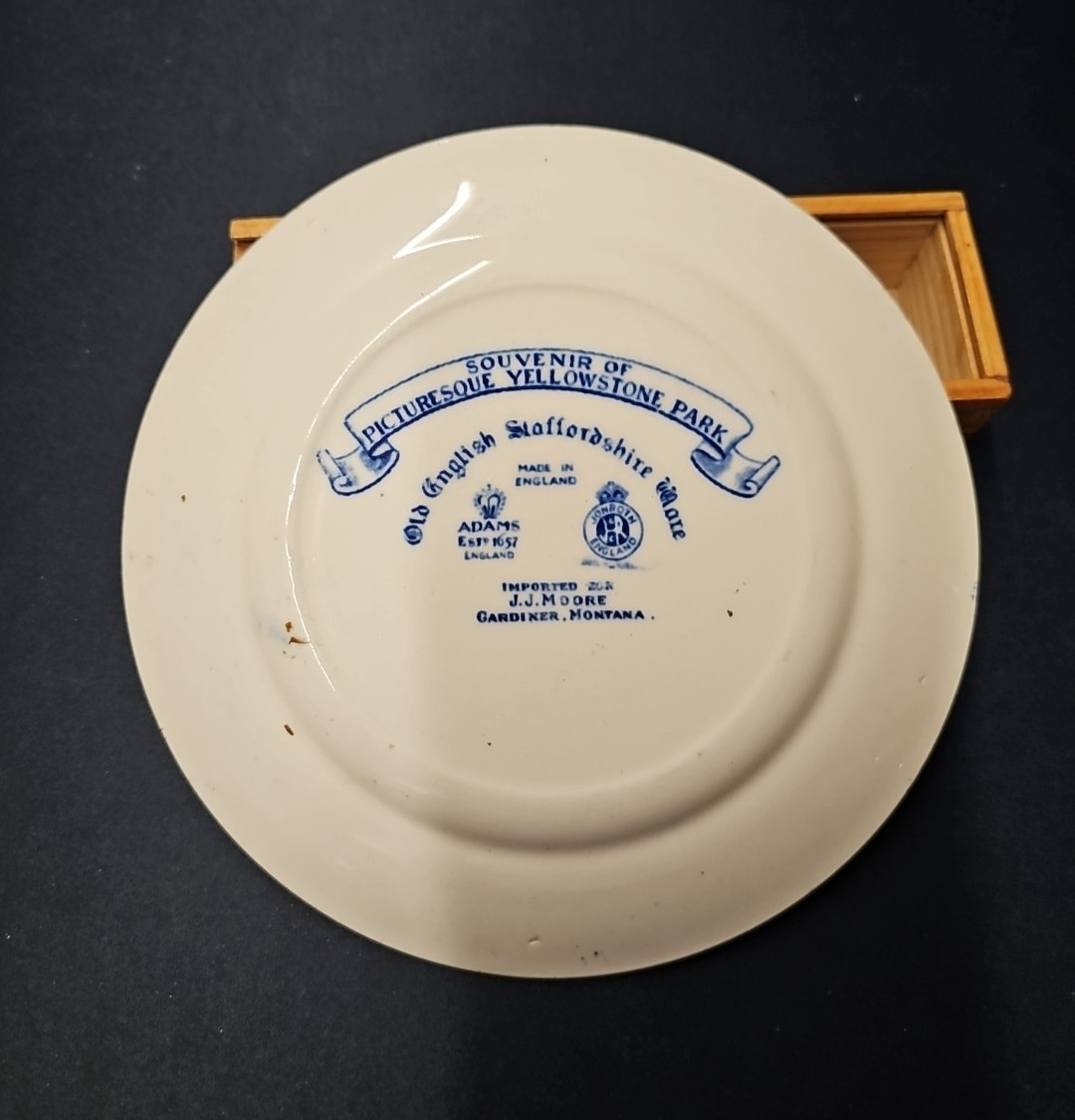 Old Faithful Geyser Blue & White Plate Old English Staffordshire ware Souvenir