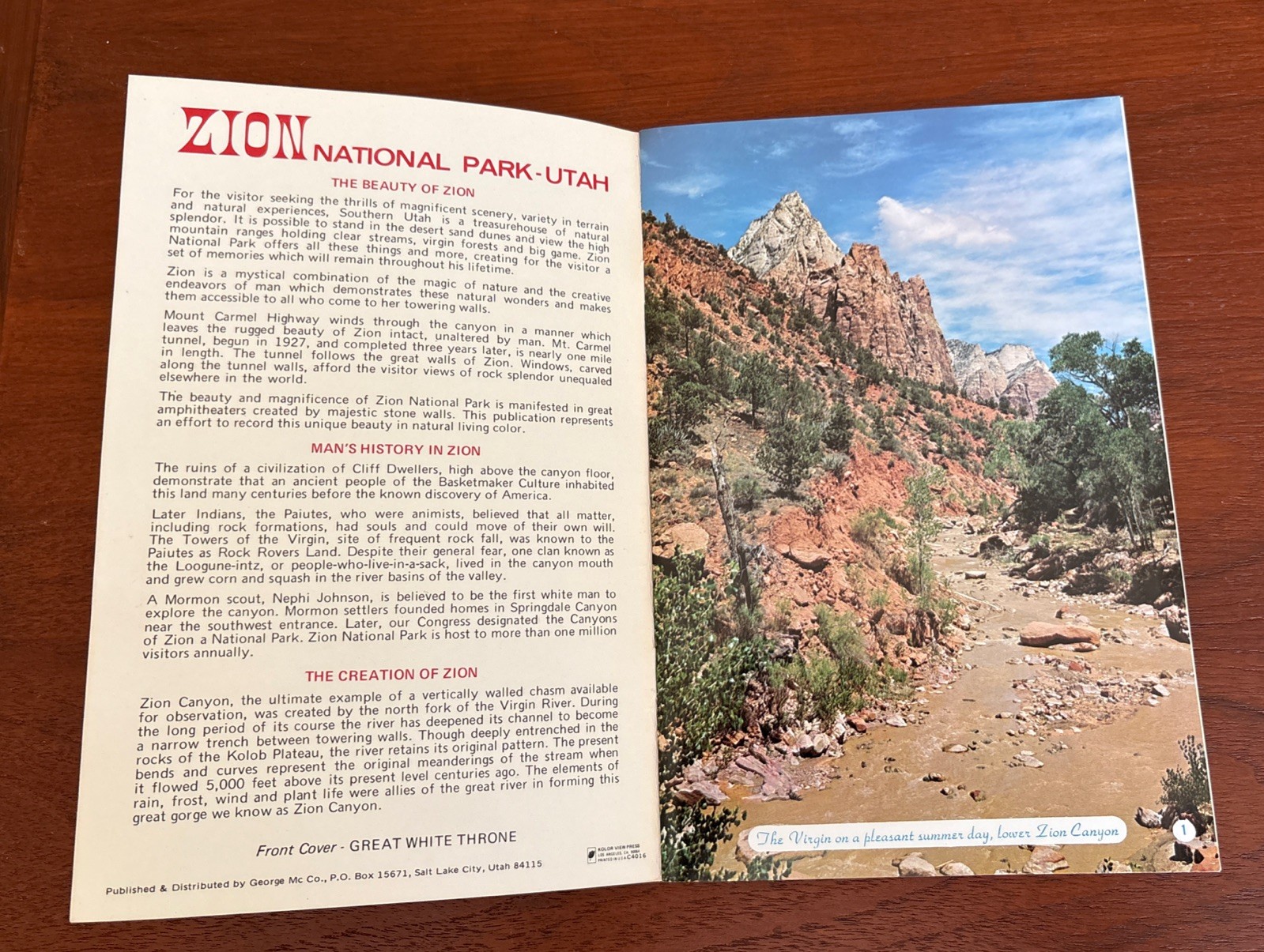 Vintage Zion National Park Utah UT with Map and Park Photos Springdale History