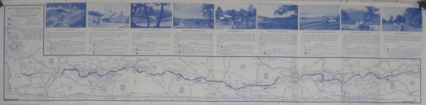 Official 1957 BLUE RIDGE PARKWAY Road Map Travel Guide Virginia North Carolina