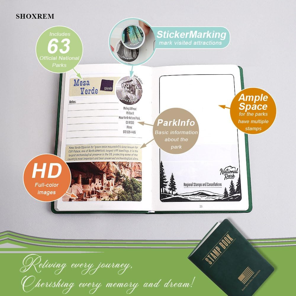 National Parks Stamp Book with Sticker Set, Full-Color National Park Book with P