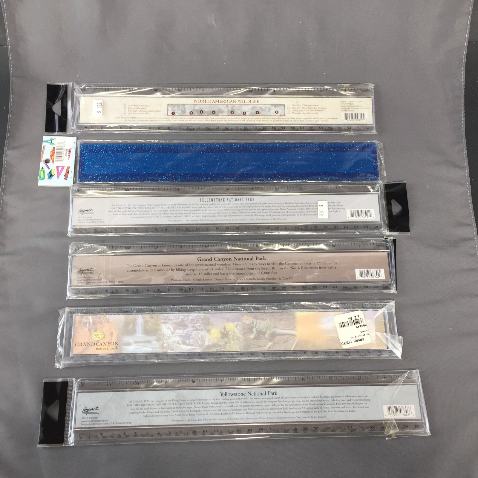 Lot of 6 NEW Souvenir Rulers – Yellowstone, Grand Canyon & N. American Wildlife