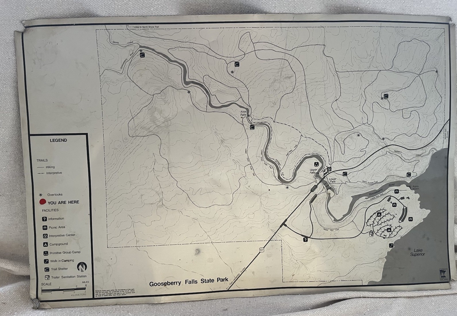 Authentic VTG Gooseberry State Park Trails Tin Metal Map w/Legend Lake Superior