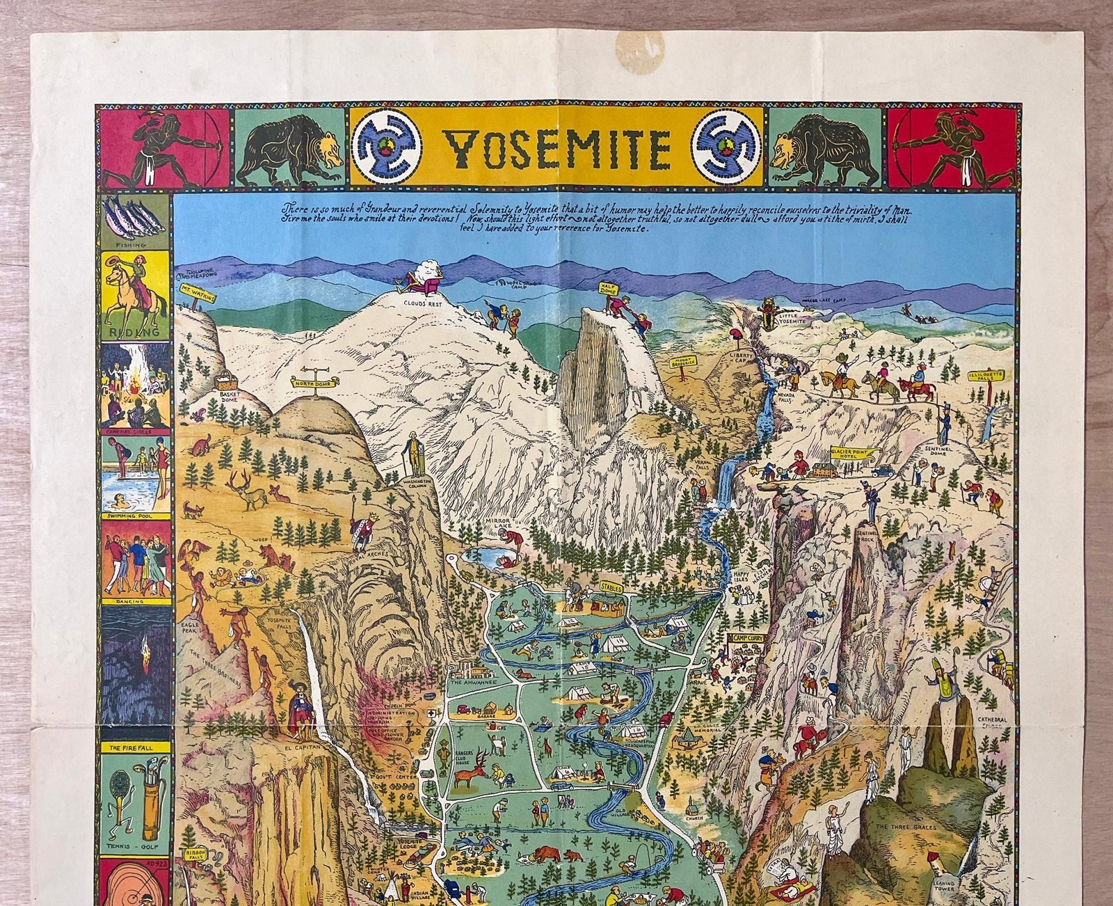 1931 Yosemite National Park Pictorial Cartoon Map by Jo Mora 1949 ed. Original