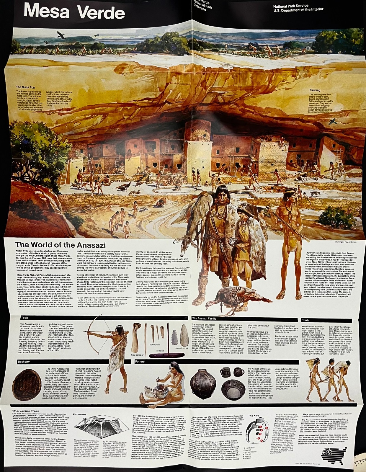 1988 Mesa Verde Colorado National Park Service Guide Map Vintage Travel Brochure