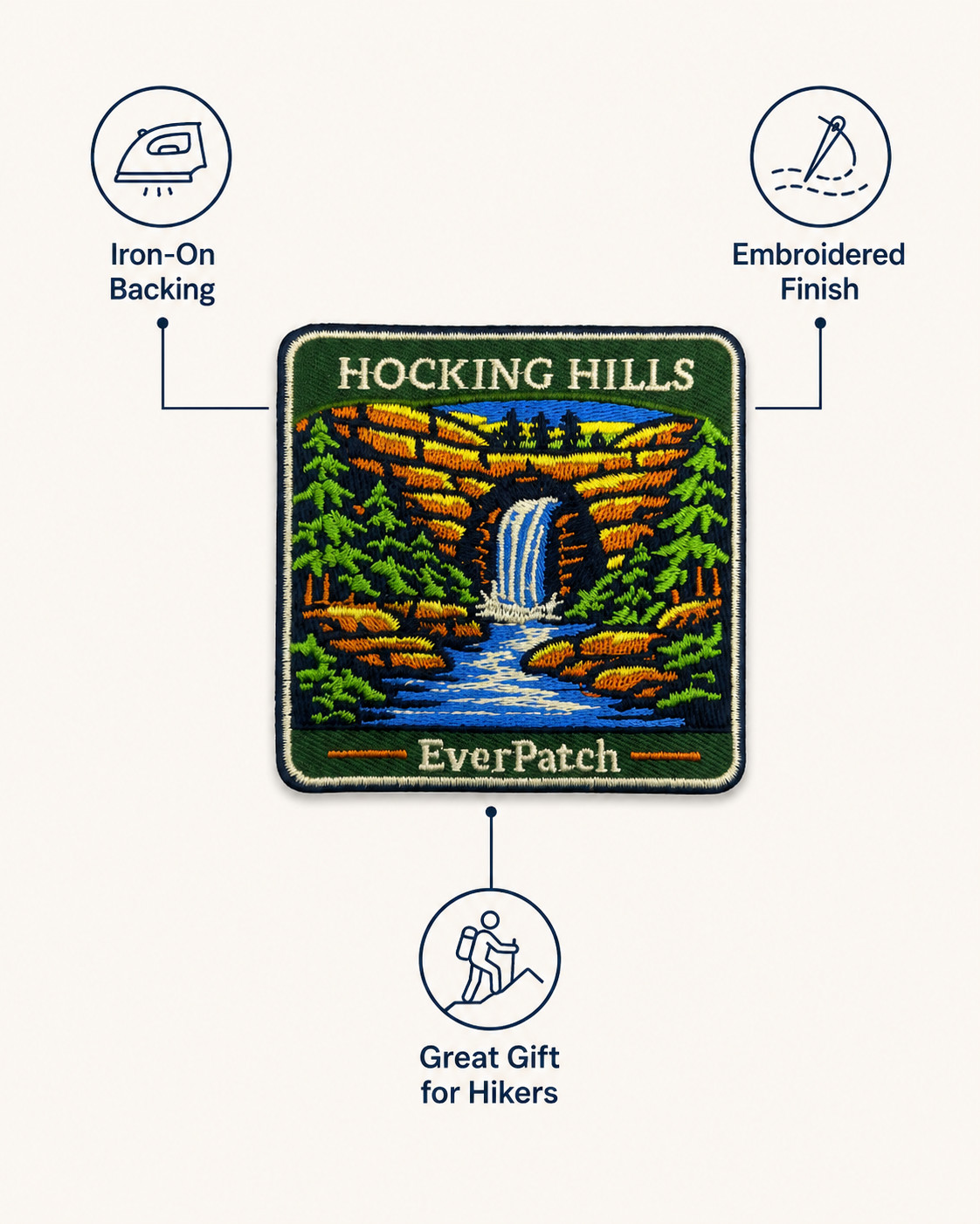 Hocking Hills Patch Ohio Iron On Embroidered Hiking Souvenir Backpack Badge 3″