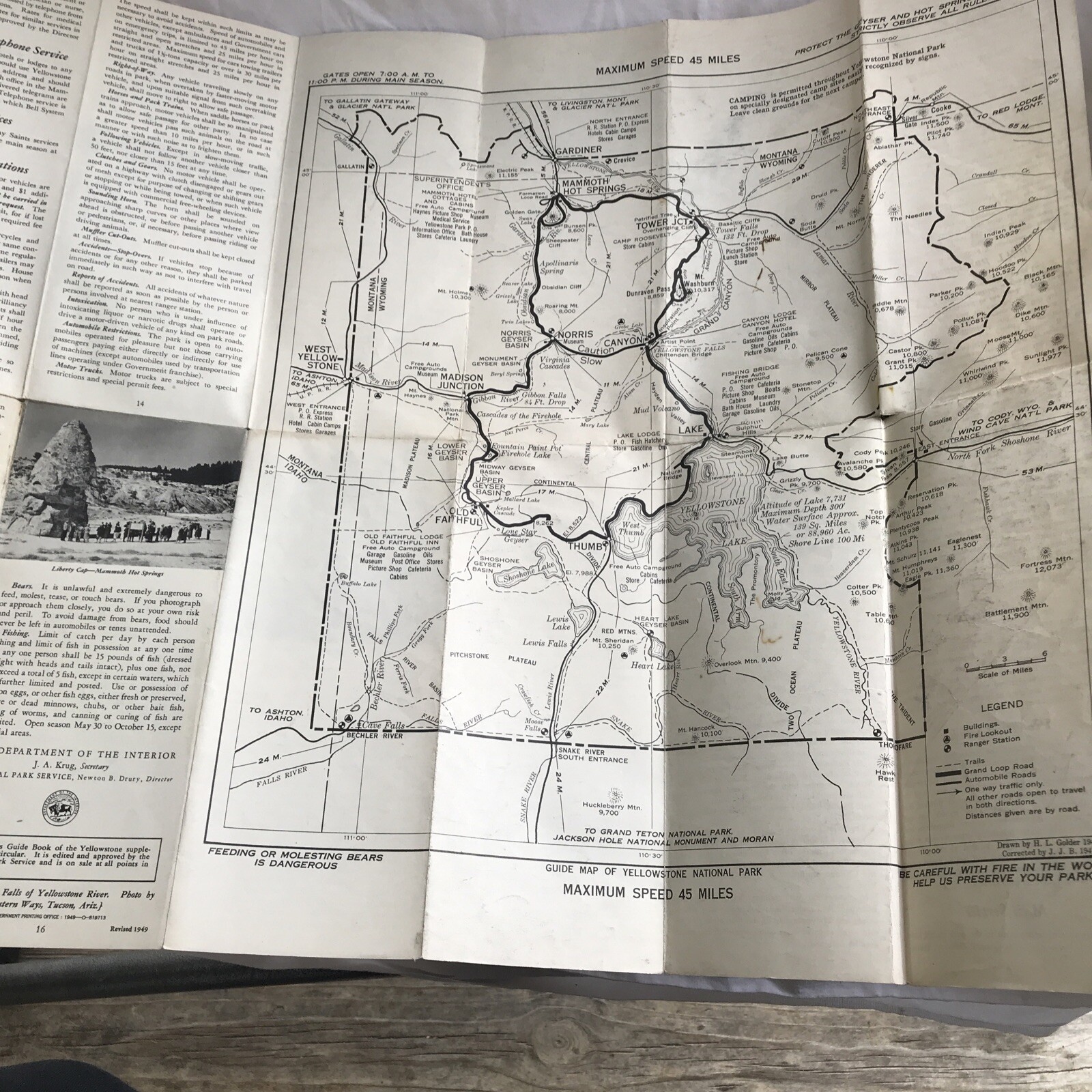 Vintage Yellowstone National Park Map Guide Brochure 1949