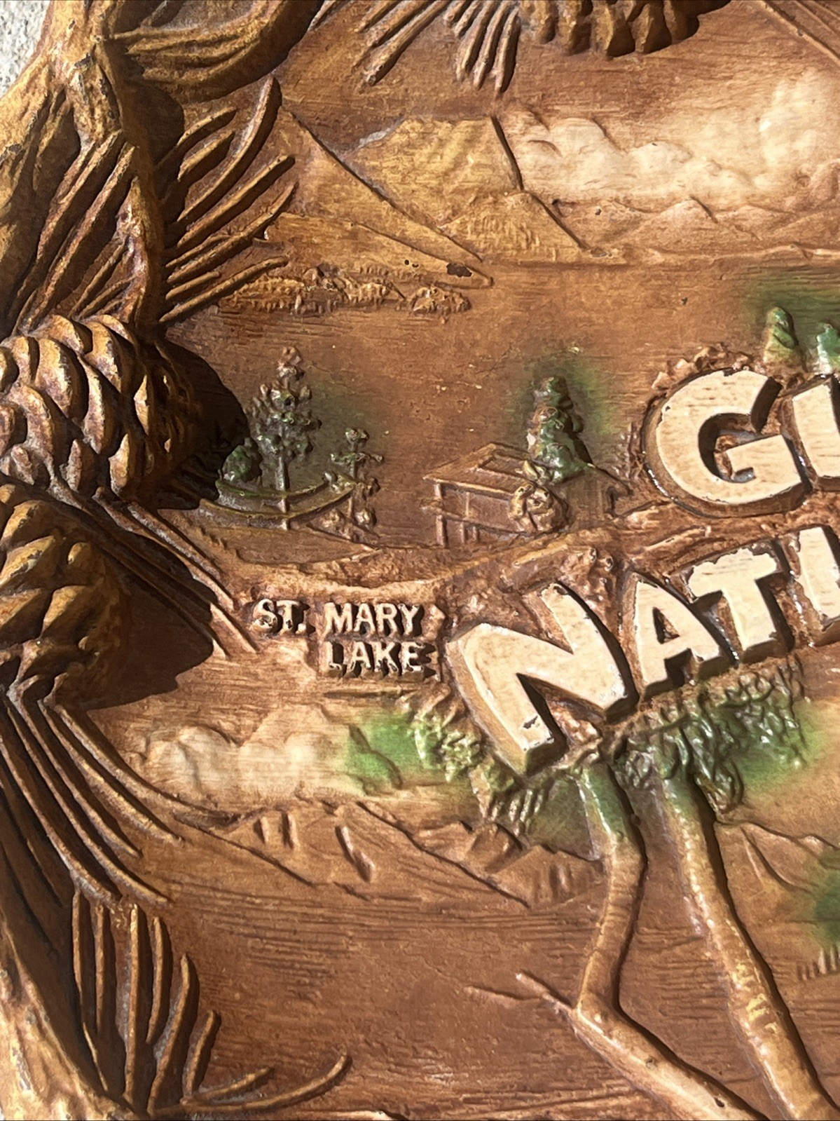 VTG Glacier National Park MT Faux Wood Plastic Shallow Bowl Travel Souviner Wall