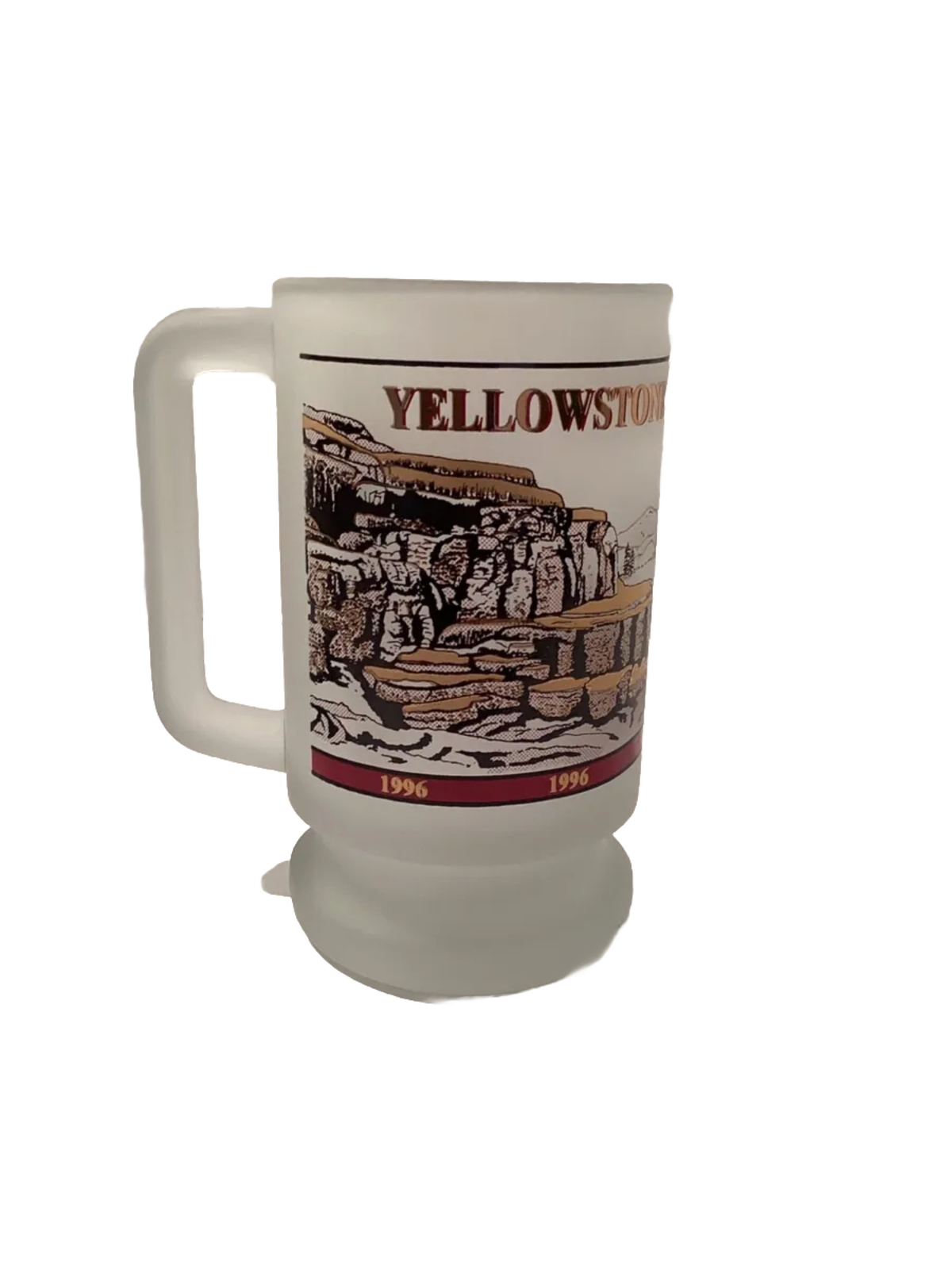 Vintage 1996 Yellowstone National Park Frosted Glass Mug
