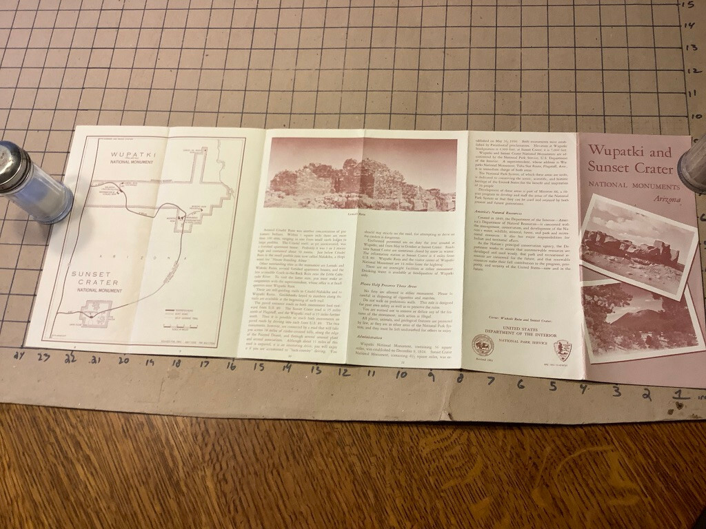 Vintage Original brochure/ Map: 1963 WUPATKI and SUNSET CRATER national monument