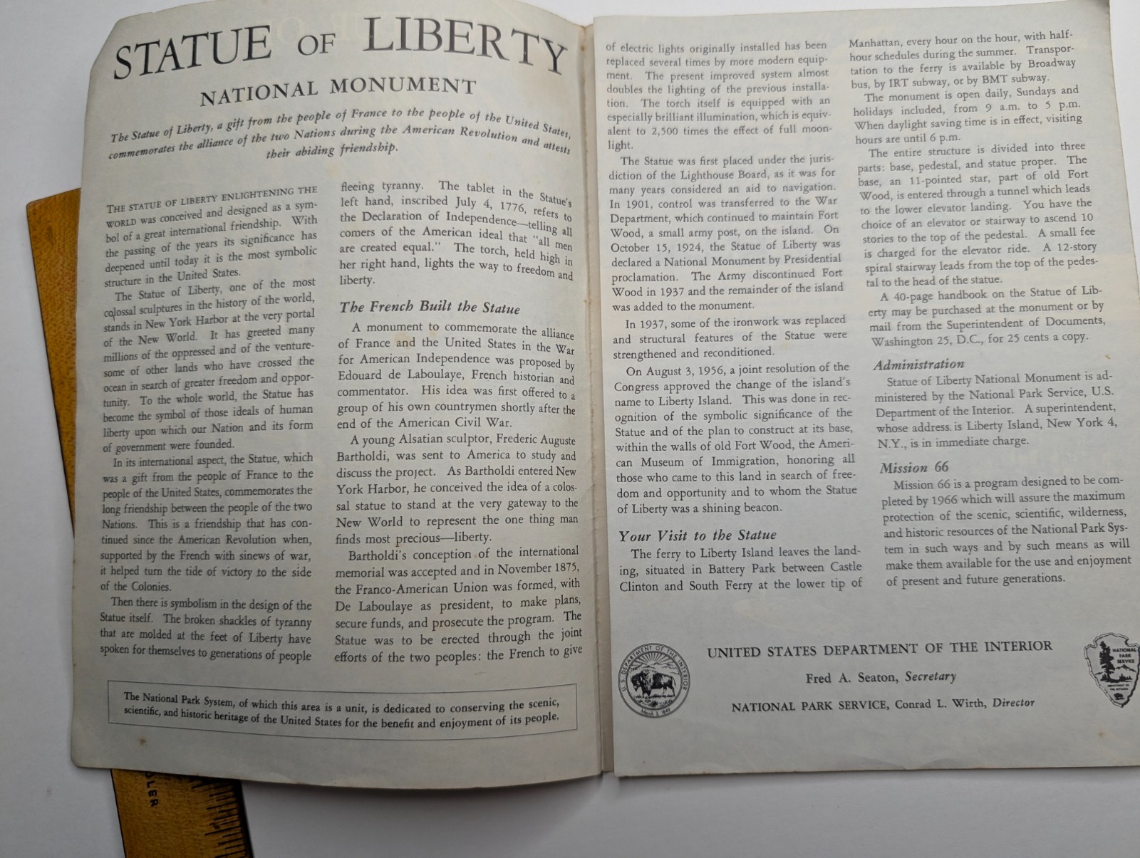 Vtg Statue of Liberty National Monument NPS Brochure Map New York City NYC 1960