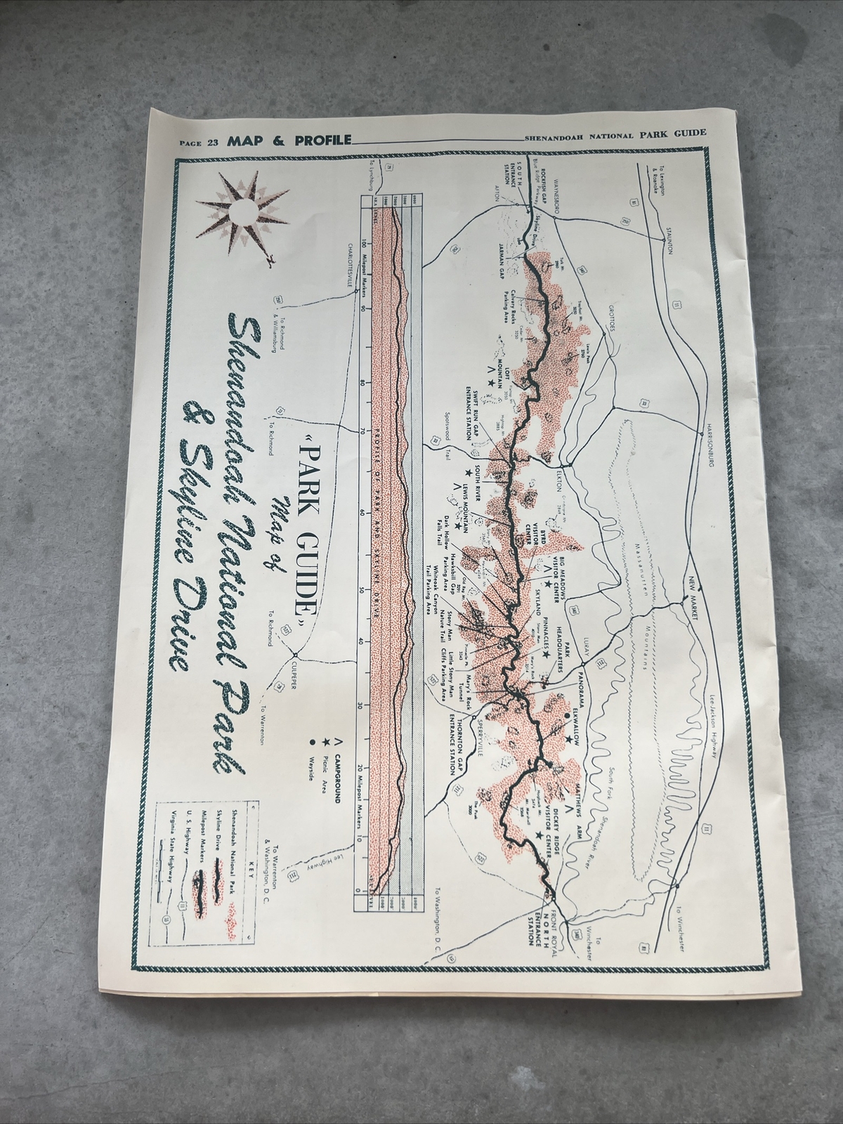Vintage Shenandoah National Park and Skyline Drive Map and Profile Park Guide 19