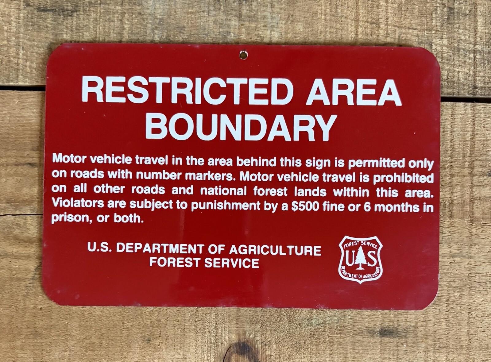 Vintage Red US Dept Of Agriculture Forest Service RESTRICTED AREA BOUNDARY Sign