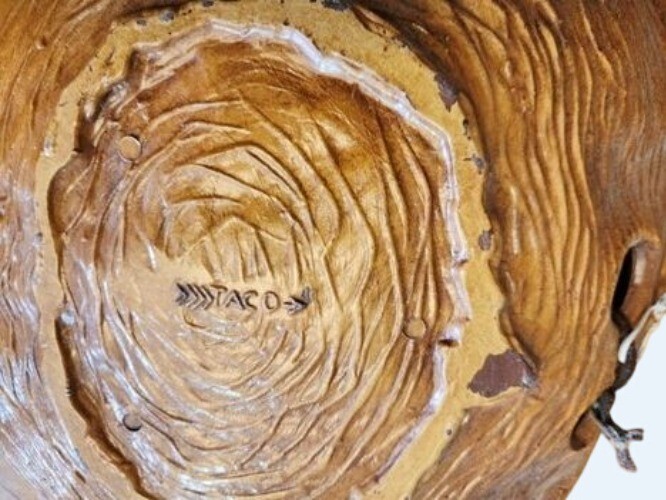 Vtg Yellowstone Park Faux Wood Wall Souvenir Plaque w Grizzly & Geyser Design