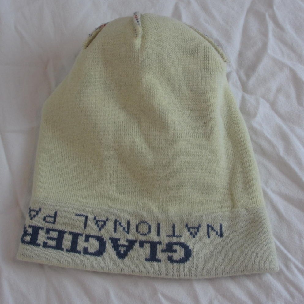 Locale Glacier National Park Beanie/Winter Hat Red/Cream/Blue Fair Isle Cuff/Pom