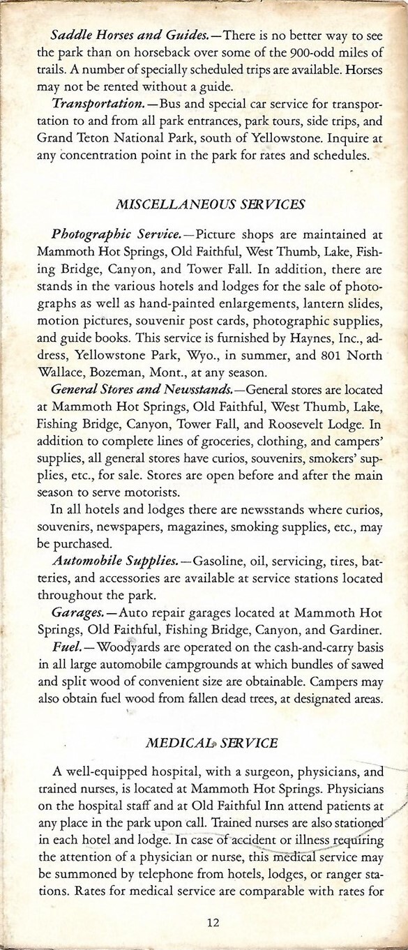 Official 1951 Road Map Brochure YELLOWSTONE NATIONAL PARK Montana Wyoming Idaho