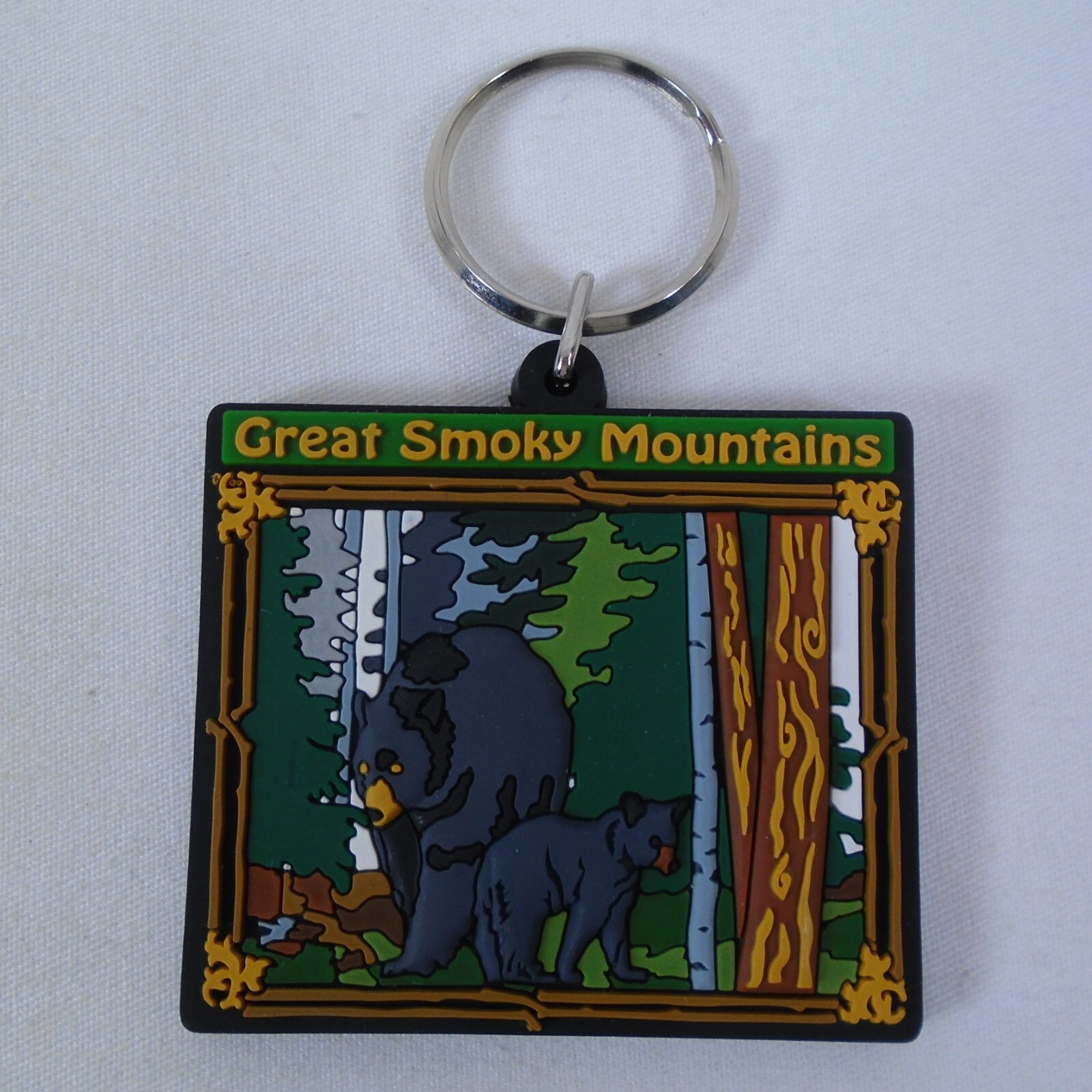 Great Smoky Mountains Black Bear & Cub Keychain Souvenir Ring Fob National Park