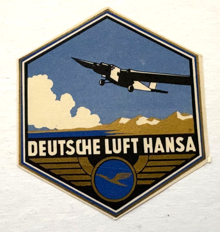 1920’s Airline Label “Deutsche Luft Hansa” w/ Ford Tri-Motor Pictured *