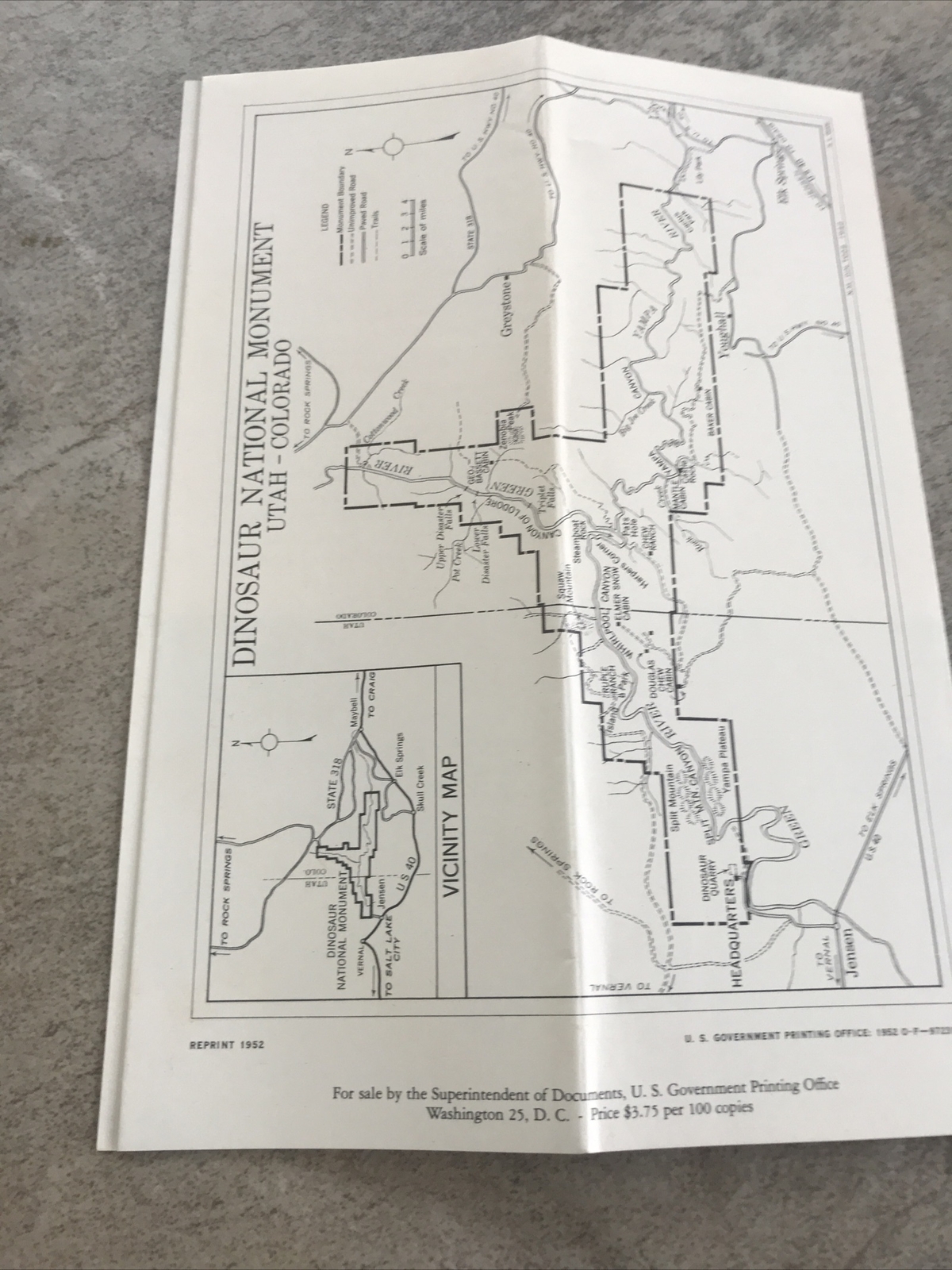 1952 DINOSAUR NATIONAL MONUMENT BROCHURE Colorado Utah