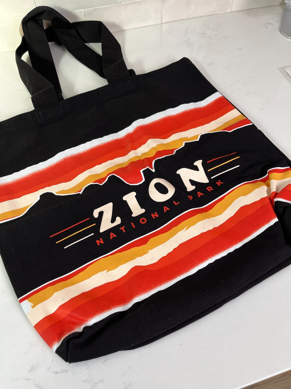 ZION NATIONAL PARK Canvas Tote Set 15x15x2 NWT+Utah Park postcards+stickers, etc