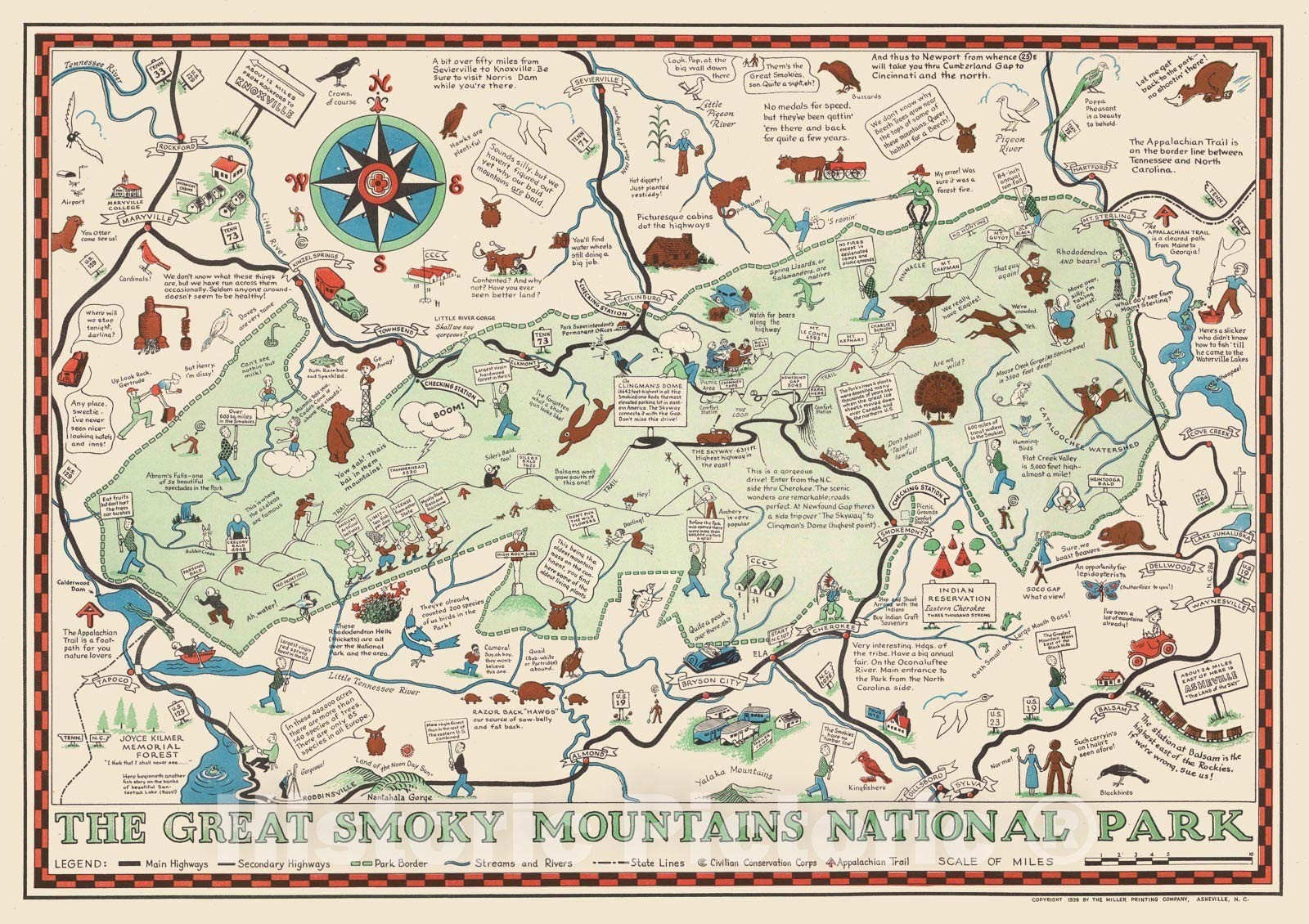 Vintage 1939 Great Smoky Mountains Pictorial Map – Historical Wall Art 24″x16