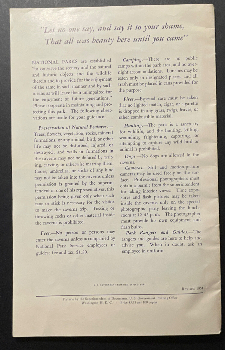 Carlsbad Caverns National Park New Mexico 16 pages 1951 brochure