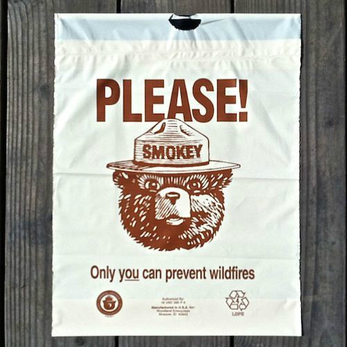 2 Original 1970s SMOKEY THE BEAR Litter Bag Plastic ONLY YOU CAN PREVENT Fires