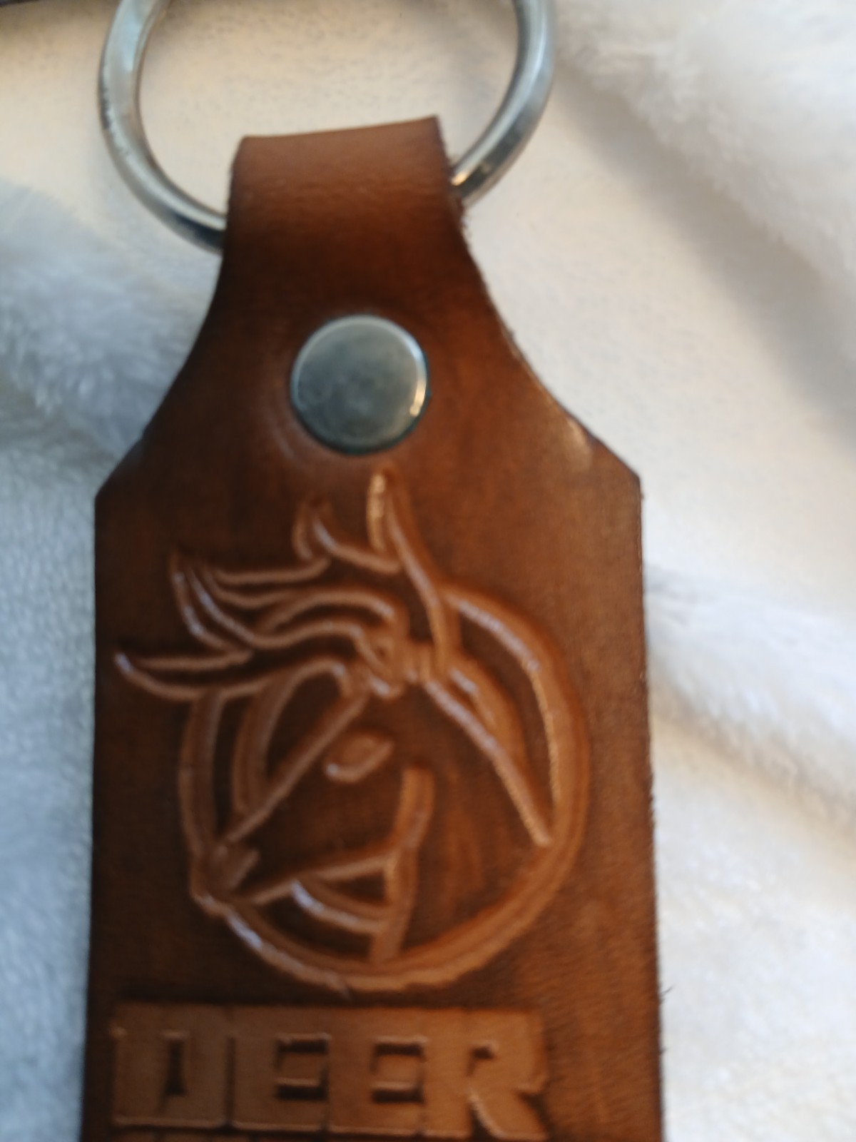 DEER PARK LODGE, OHIO souvenir embossed Leather Keyring w-Buckhead Logo 4inch
