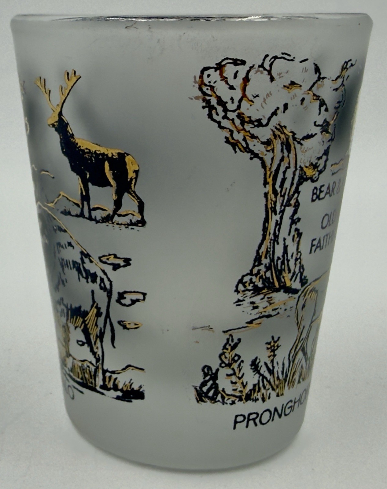 Yellowstone National Park Souvenir Shot Glass Black & 22K Gold A48 By Libbey