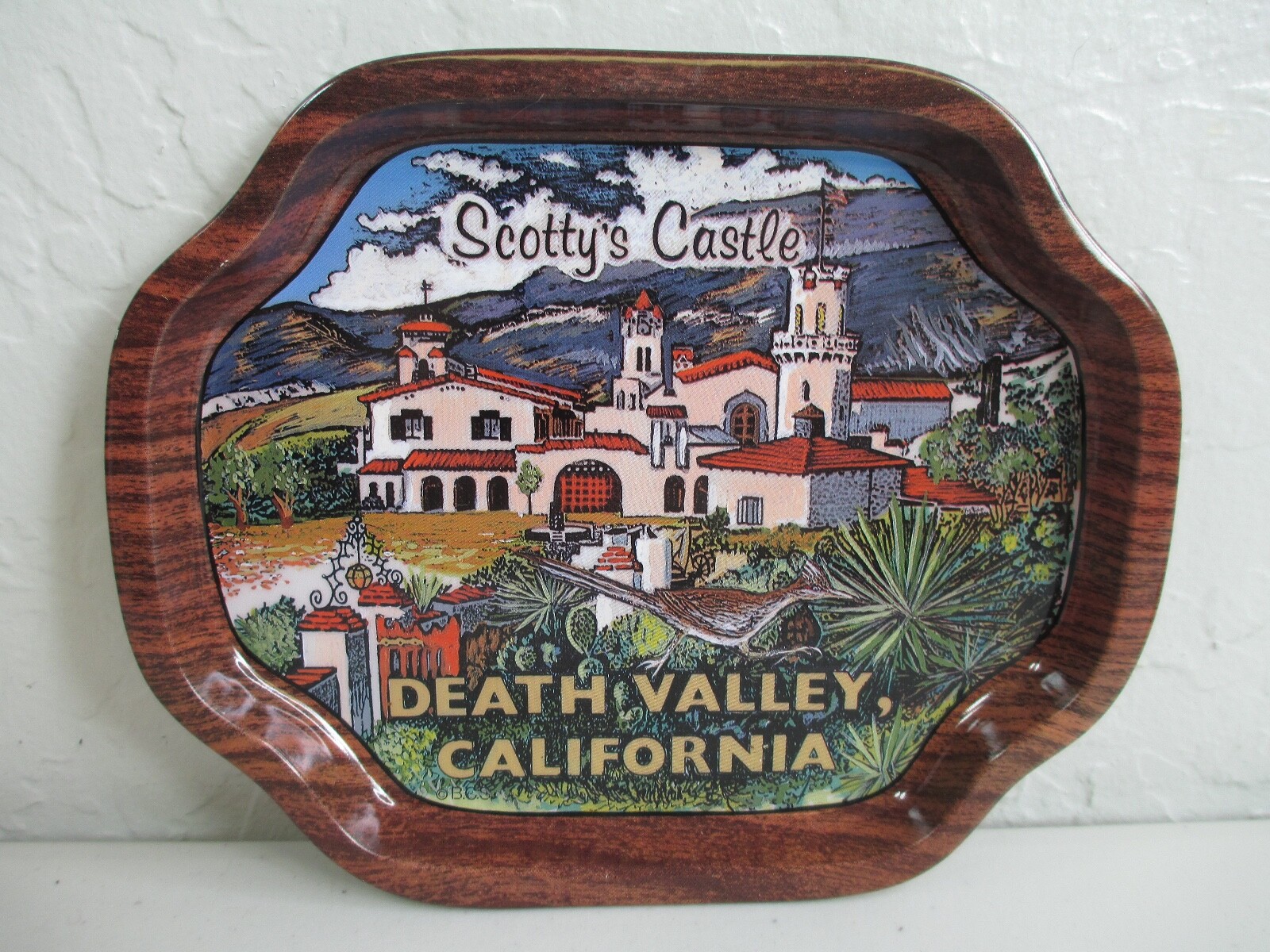 Vintage Scotty Castle Death Valley CA metal Tray lot of 2