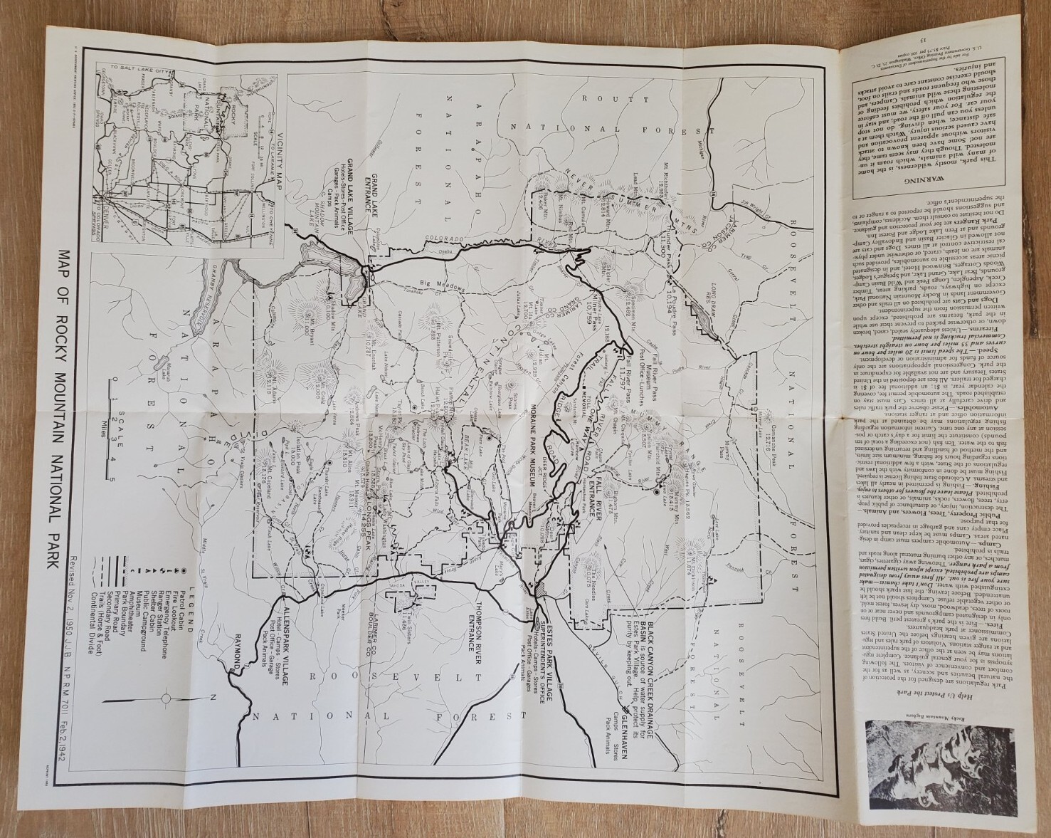 ROCKY MOUNTAIN NATIONAL PARK 1952 Vintage Brochure Map Guide Colorado Foldout