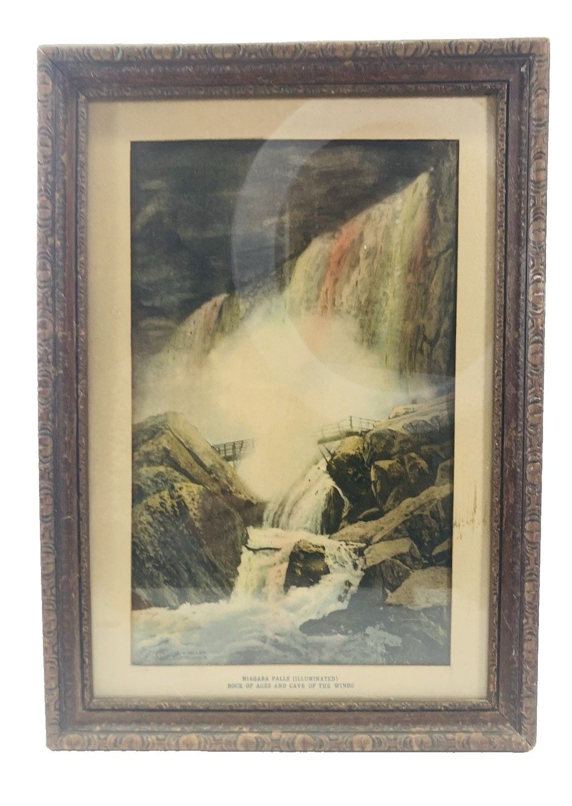 Antique Niagara Falls Framed Print Hand Colored Rock of Ages Cave of the Winds