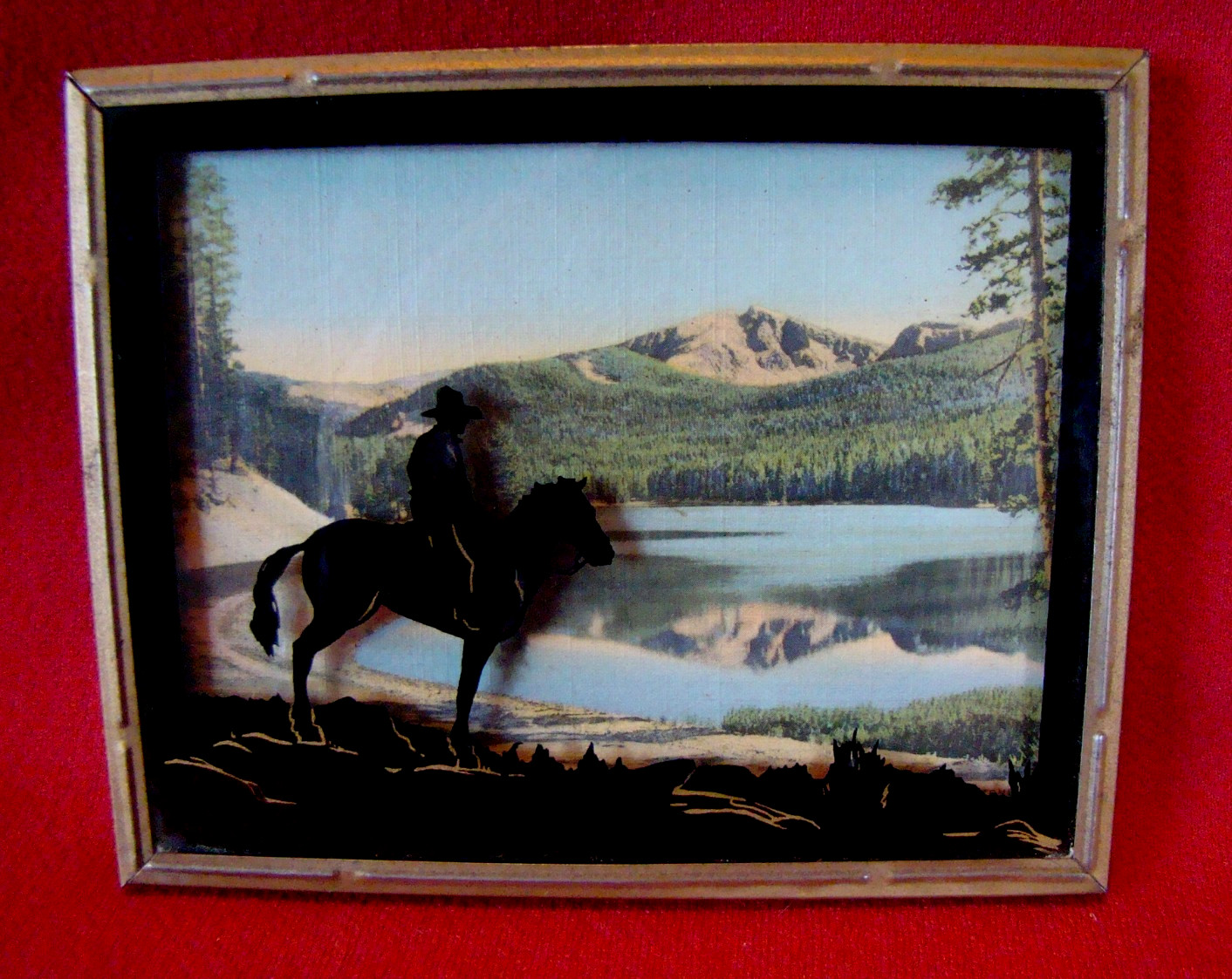 Vintage – 1940s – Yellowstone National Park – Cowboy Silhouette – Wyoming – L@@K