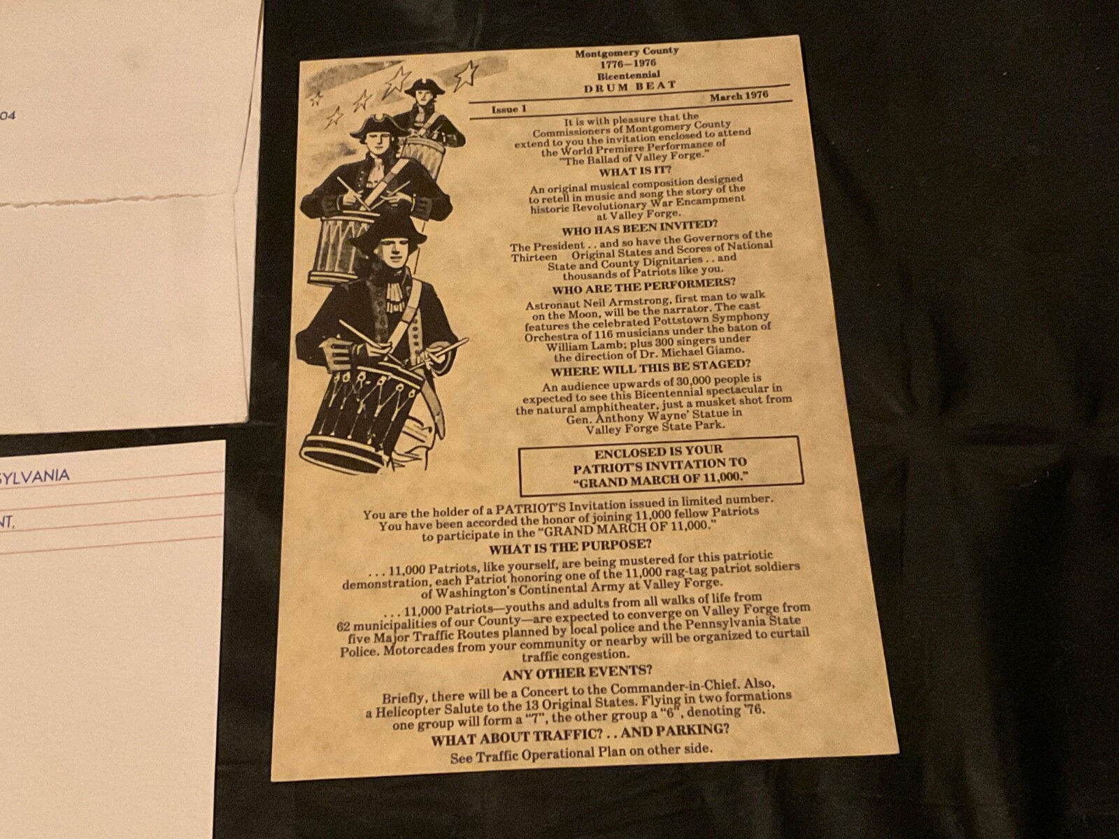 “Ballad of Valley Forge” Bicentennial Celebration 1976 Invitation/Program/Ticket
