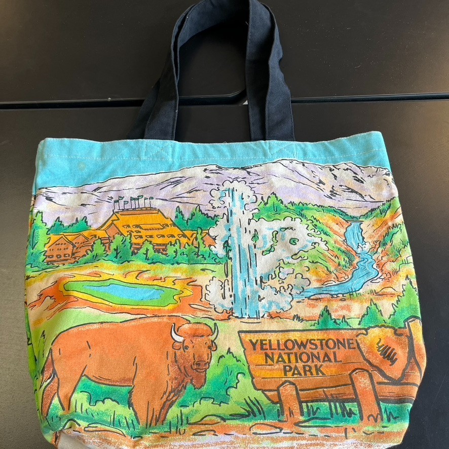 VTG Yellowstone Canvas Bag Souvenir National Park Watercolor Bison Sign 17×14″
