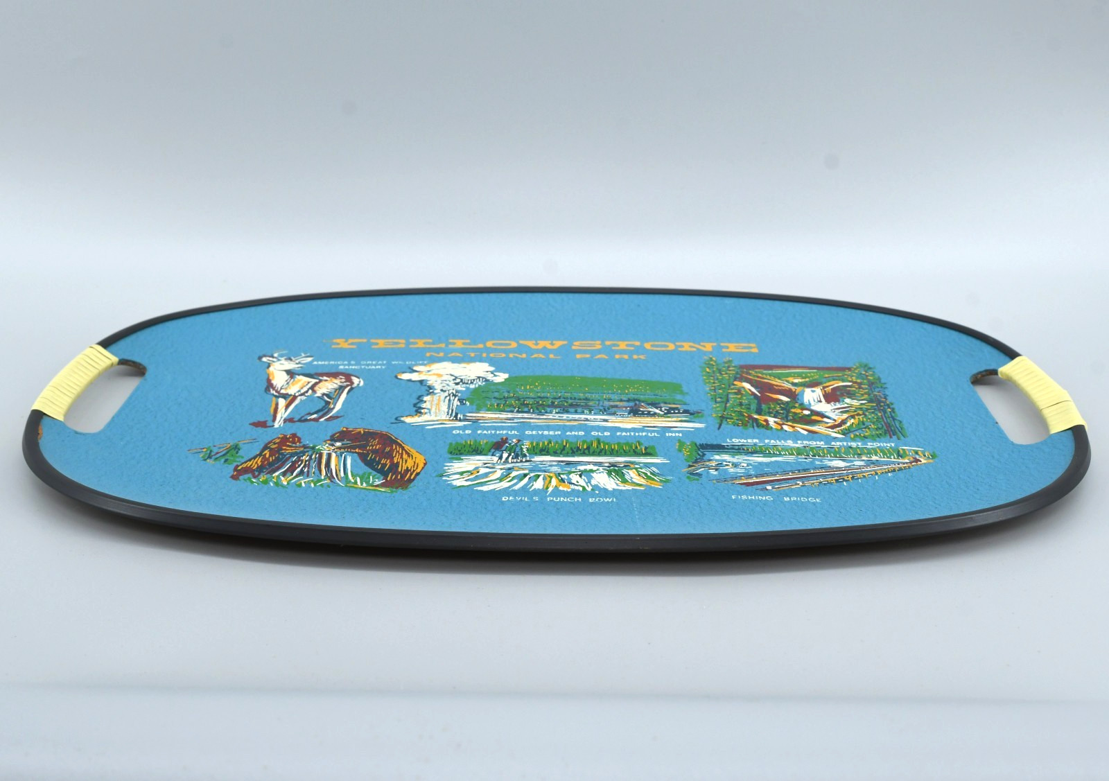 Yellowstone National Park Serving Drink Tray Vintage 1950s Japan Souvenir Blue