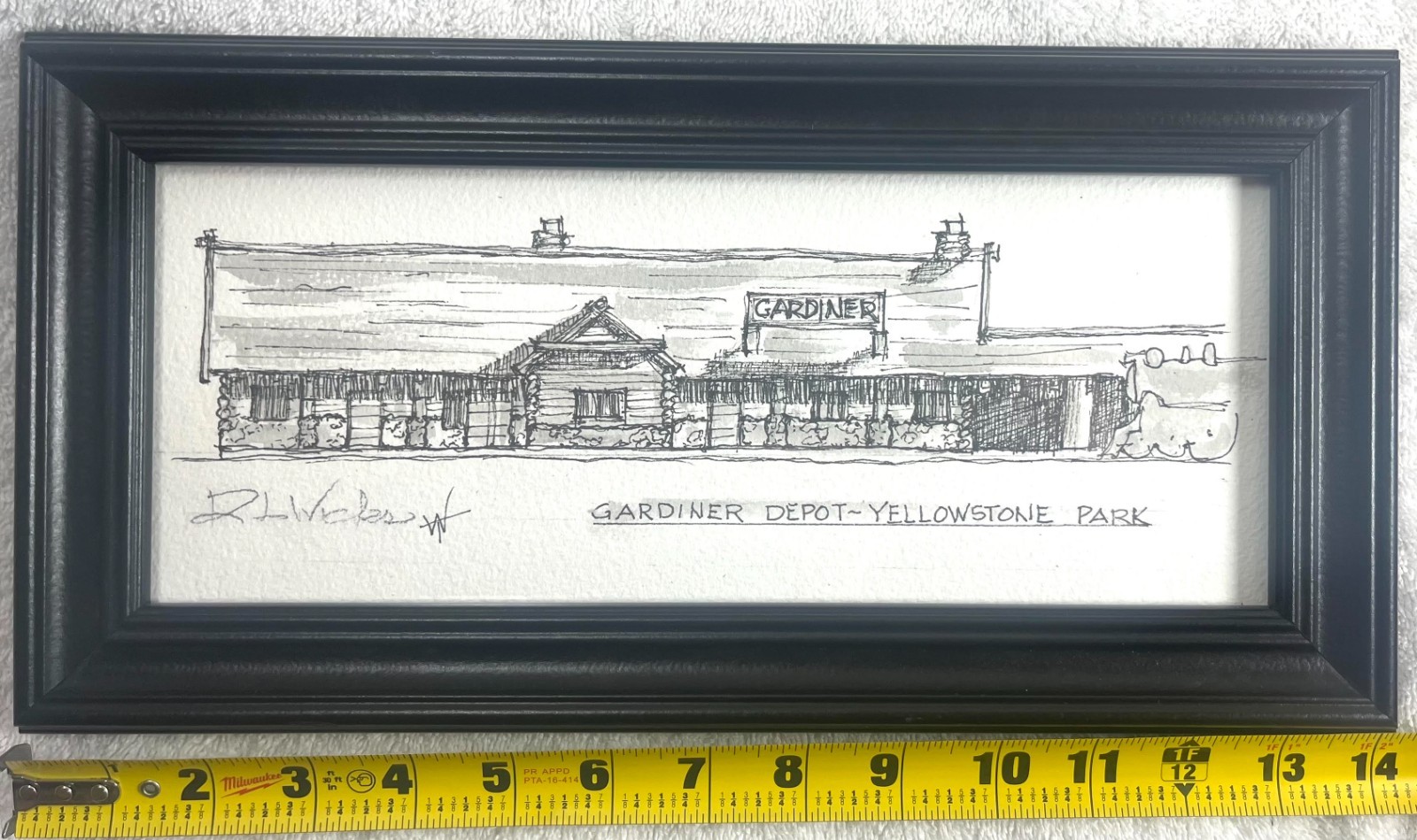 Yellowstone Park, signed original pen & ink, Gardiner Depot, Gardiner Montana