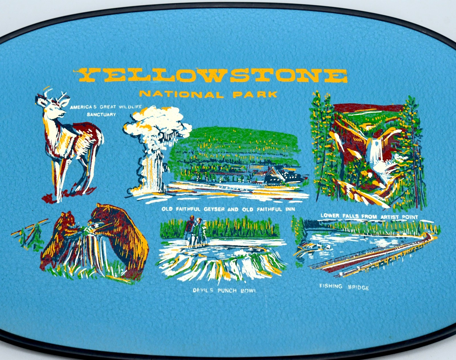 Yellowstone National Park Serving Drink Tray Vintage 1950s Japan Souvenir Blue