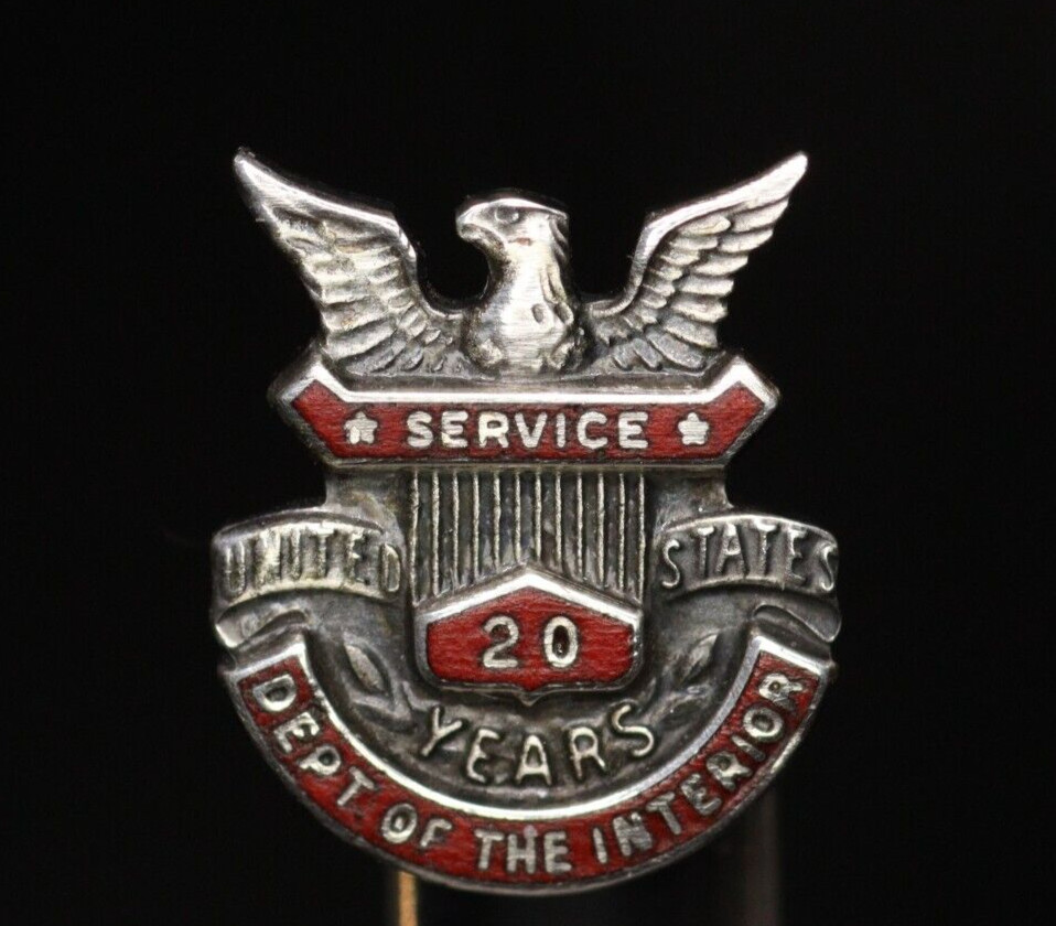 Department of the Interior 20 Years of Service Lapel Pin Award Sterling Silver