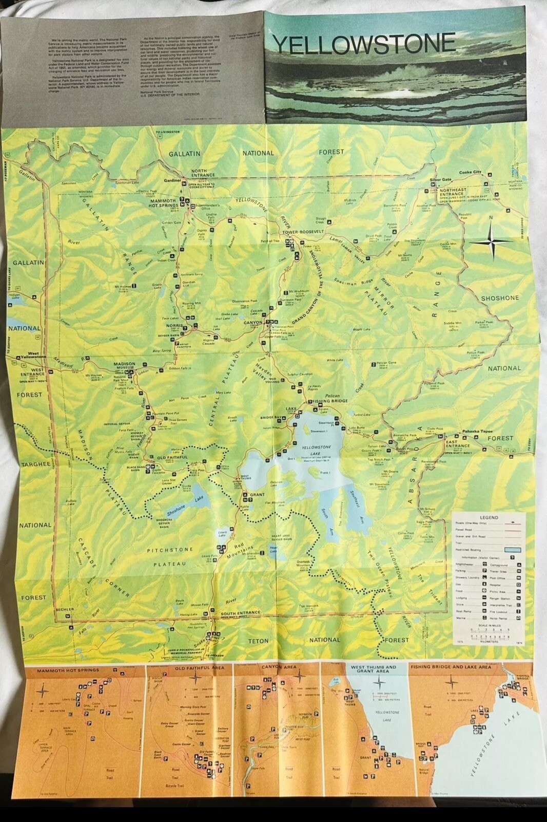 1975 Travel Brochures Yellowstone National Park Map Ephemera Dept of Interior