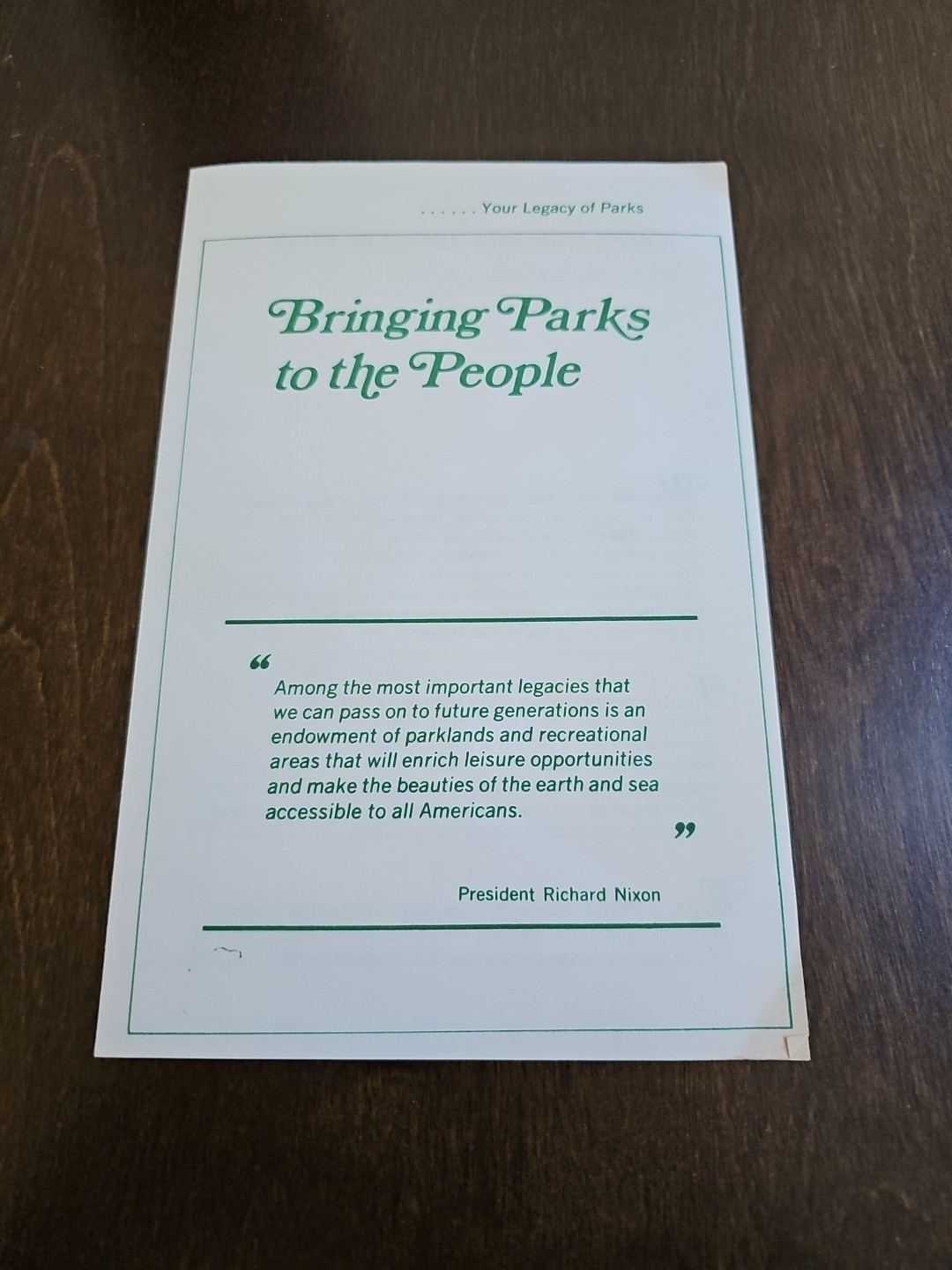 Vtg 1972 Legacy Of Parks “Bringing Parks To The People” Us Dept Of Interior