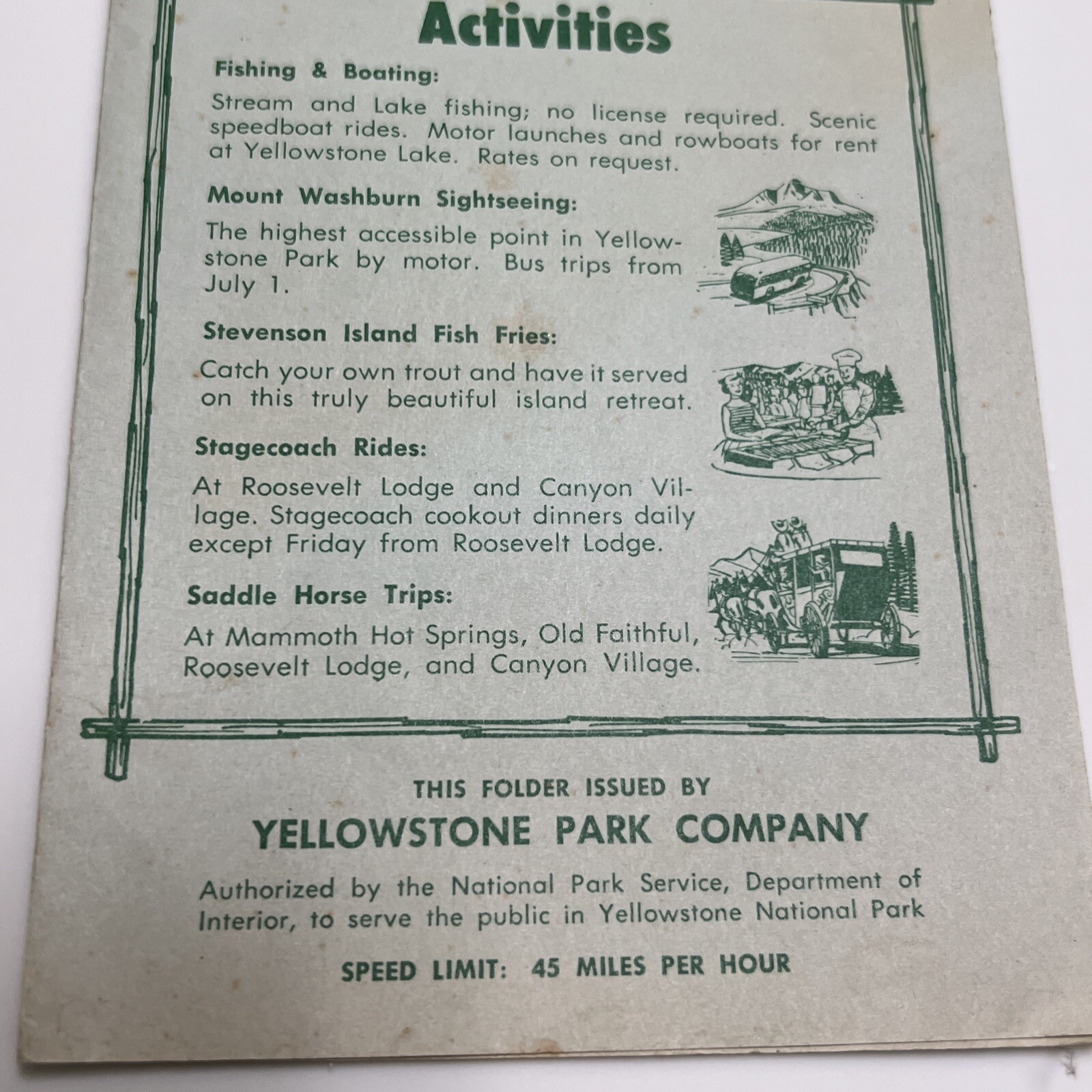 RARE Vintage 1961 Brochure YELLOWSTONE NATIONAL PARK W Fold Out Map & Rates Ect