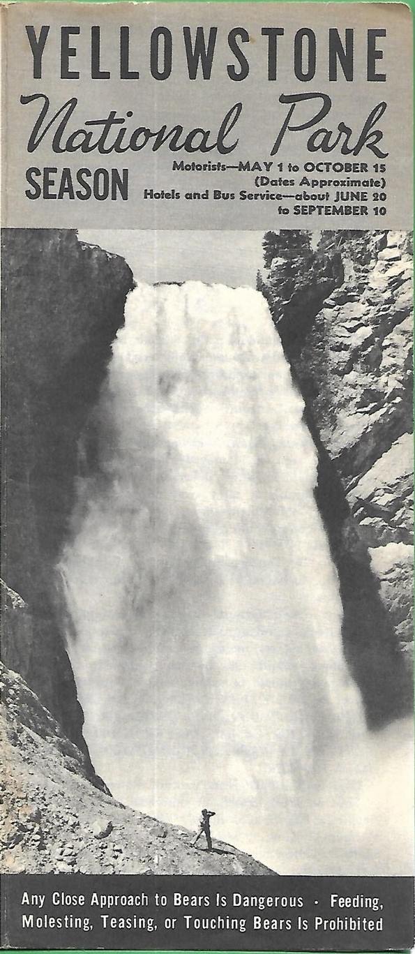 Official 1949 Road Map Brochure YELLOWSTONE NATIONAL PARK Trails Auto Camps