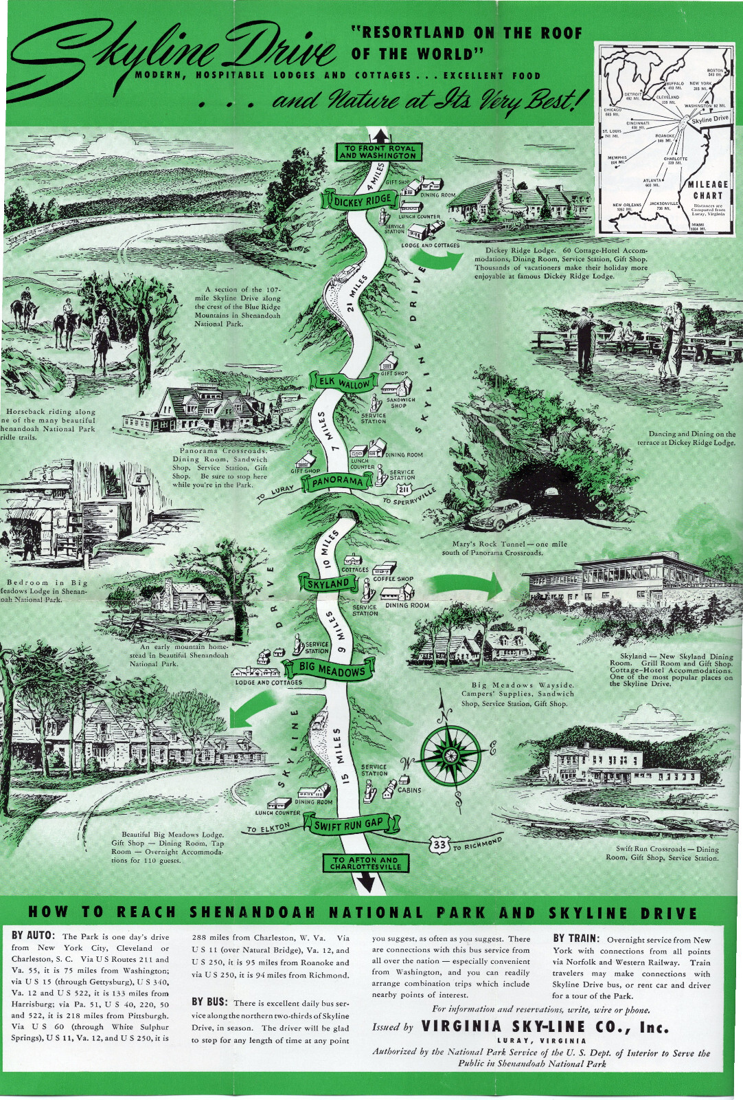 Skyline Drive Shenandoah National Park Virginia Vintage Illustrated Brochure