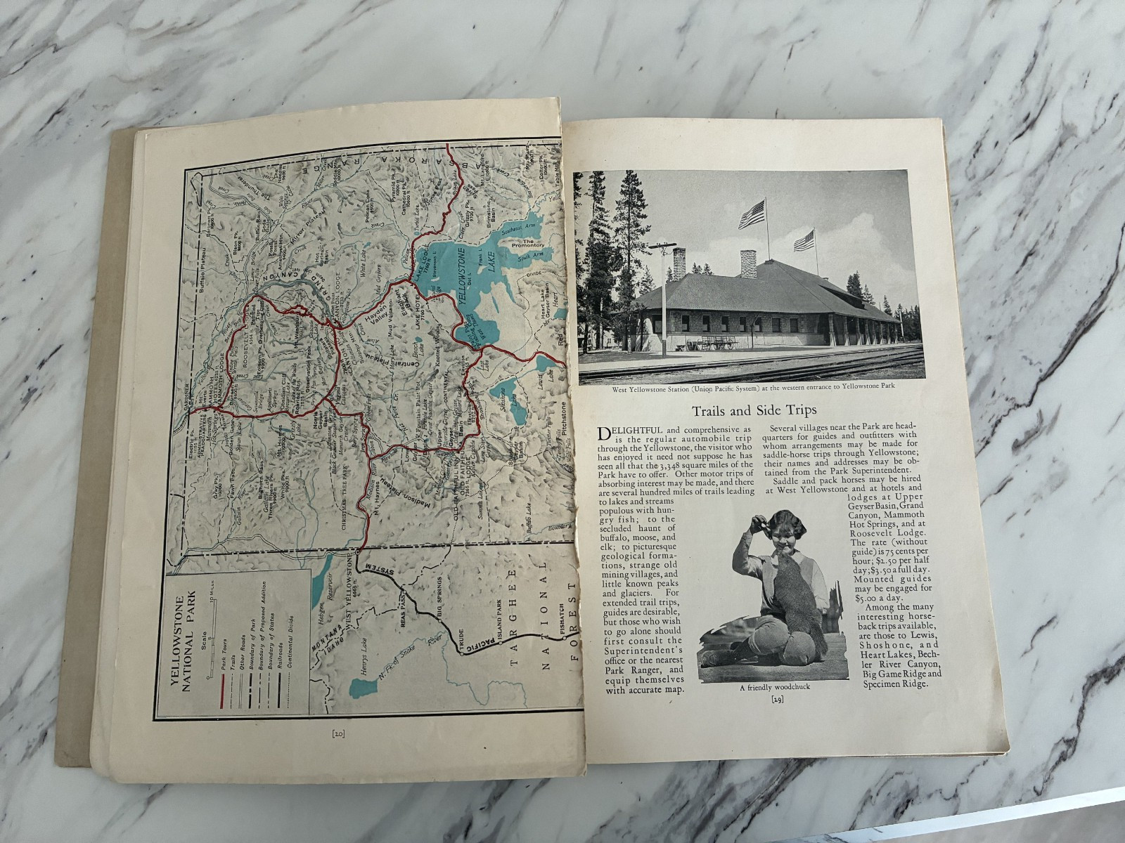 Vintage 1928 Union Pacific Yellowstone National Park Handbook Book With Map