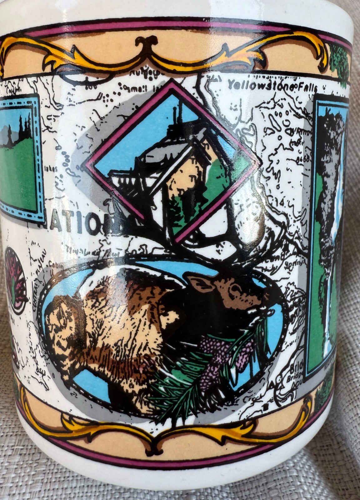 Yellowstone National Park 10oz Coffee Mug 1992 grizzly bear water fall nature