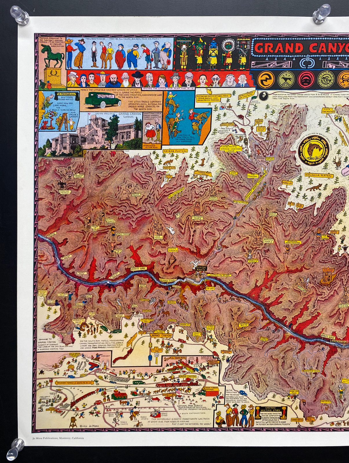 1931 Grand Canyon National Park Pictorial Map Poster Jo Mora 1950s Color Edition