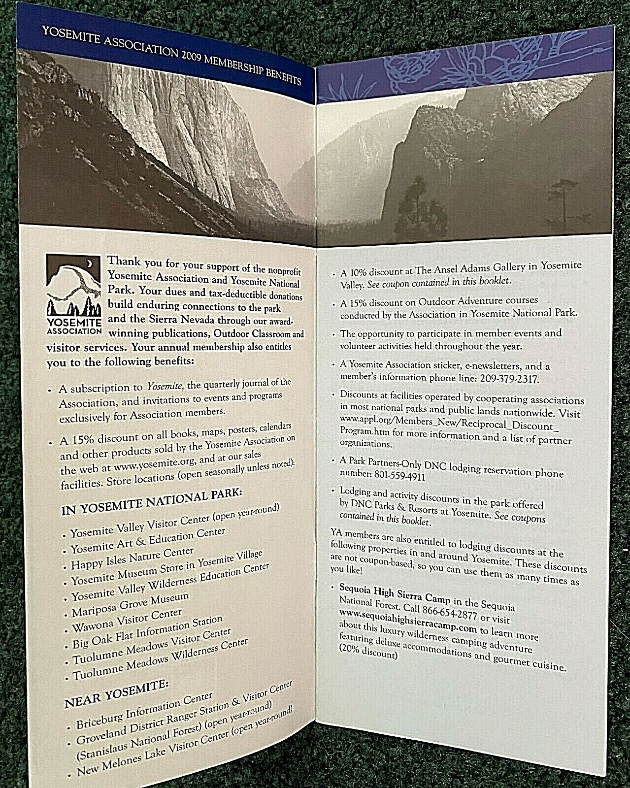 2009 Yosemite Association Membership Benefits Brochure-now Yosemite Conservancy
