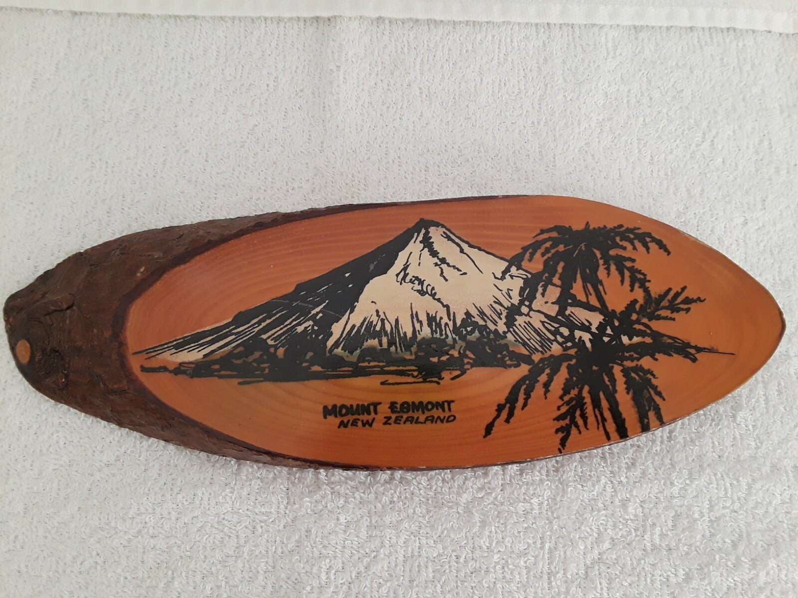 Vtg “MOUNT EGMONT” NEW ZEALAND Pine Wood Slice Wall Plaque Collectable Souvenir