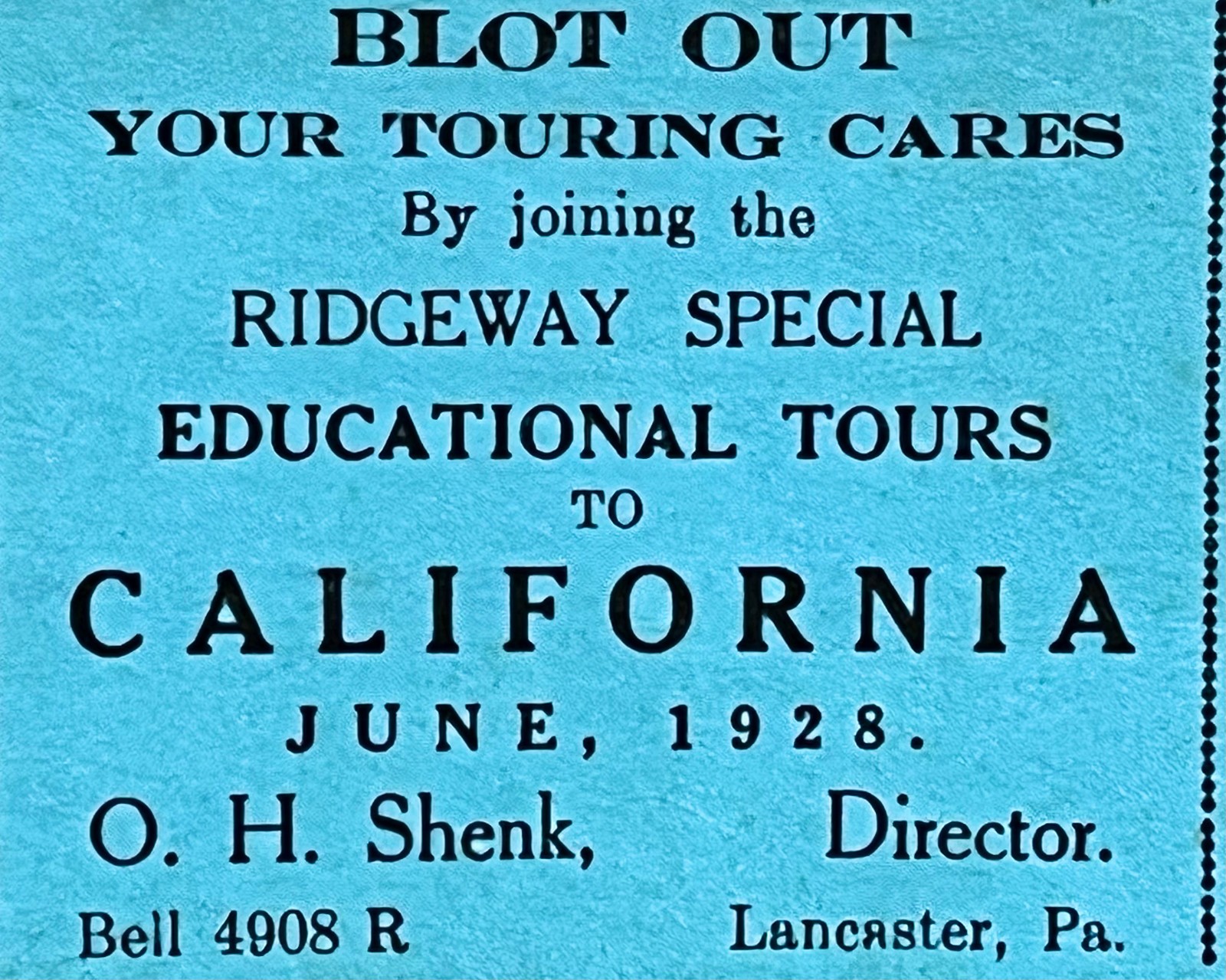 YOSEMITE YELLOWSTONE GRAND CANYON CALIFORNIA BIG TREES 1928 TRAIN TOUR BLOTTER